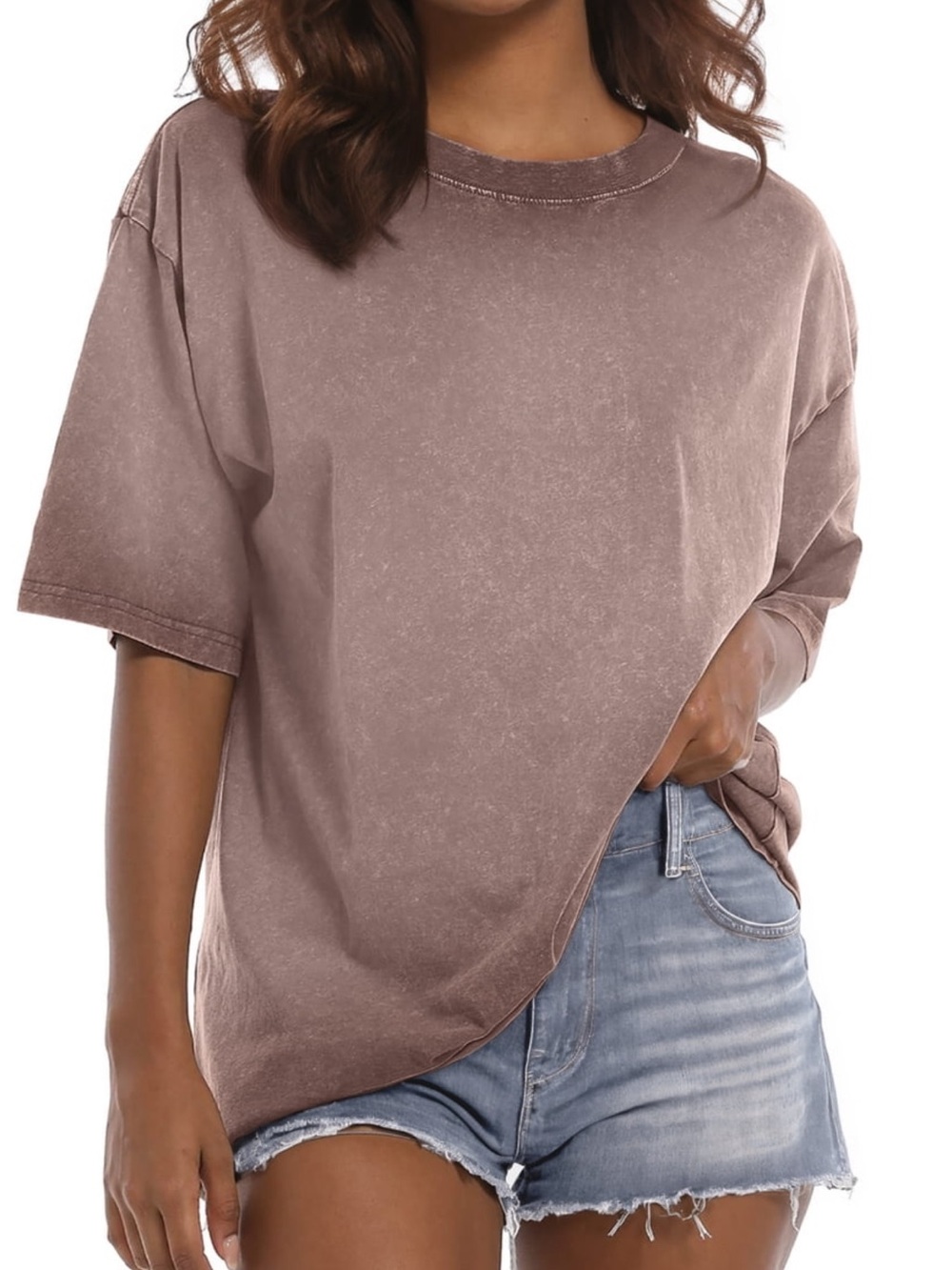 Relaxed Mineral-Wash Short Sleeve Tee in Brown